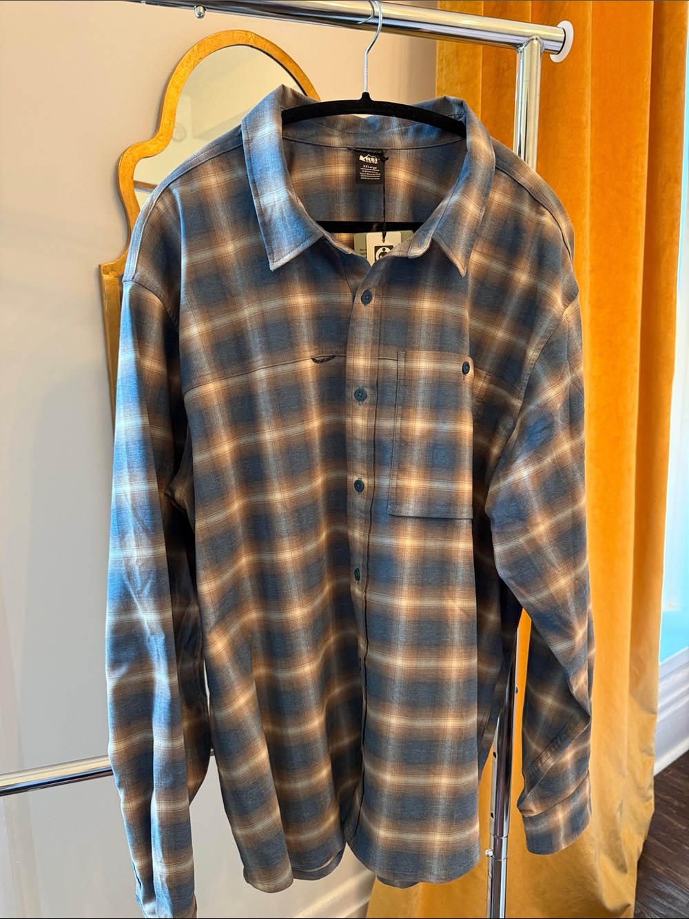 Men's NWT REI Blue Plaid Sahara Thermal Shirt Button-Up Shirt XXL - Picture 3 of 7